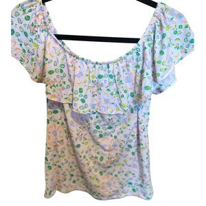 Lily Pulitzer Off Shoulder Ruffle Top‎ Fruit Print Short Sleeve Blouse Size S